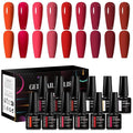 MEET ACROSS 12pcs Gel Nail Polish Set,Soak Off UV LED Lamp Gel Nail Polish Kit,Fashion Shimmer Nail Art Design Gifts for Women Manicure Salon (Red)