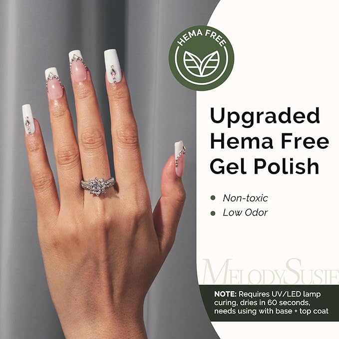 MelodySusie Hema Free Gel Nail Polish, 0.5 Fl Oz Thick White Gel Polish, Non Toxic, Long Lasting, Soak Off UV Nail Polish, Manicure Nail Design Salon DIY Nail Art at Home 479