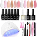 Beetles Gel Nail Polish Kit with U V LED Light - 6 Colors Jelly Milky White Sheer Pink Nude Gel Polish Starter Kit Manicure,Soak Off U V Nail Polish Set Salon DIY for Girl