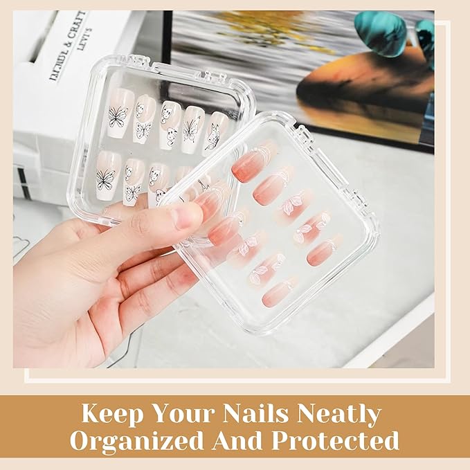 INMORVEN Press On Nail Storage Box 14 PCS Organizer with 1 Large Case & 60 Adhesive Tapes, Clear Acrylic Display Container for Fake Nails Salon Business or Personal Use (14 PCS Single Layer)