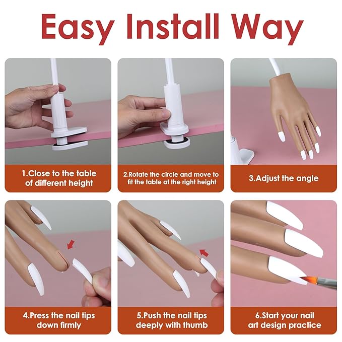 Acrylic Practice Hand Fake Nails Kit, BORNBYME Upgrade Nail Training Adjustable Finger Kits, Fake Nails Hands for Nail Beginner Practice with 200 PCS Nail Tips, White