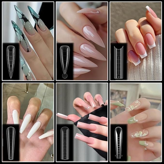 288Pcs Polygel Nail Forms Starter Kit 12 Style Poly Gel Nail Extension Molds Full Cover Dual Forms with Silicone Stickers Manicure Tools for Coffin Square Almond French Nail Art Designs