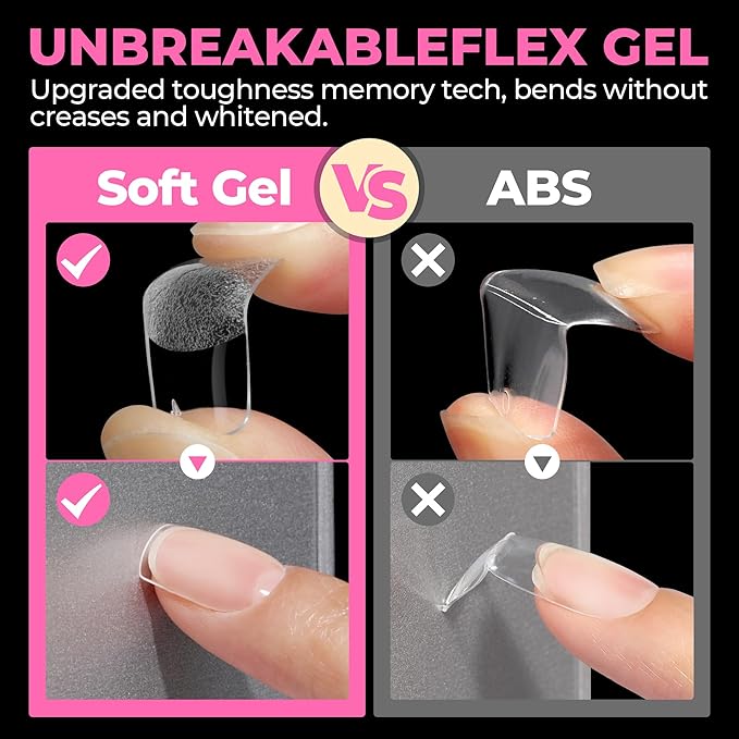 UNA GELLA Short Square Nail Tips 504PCS Pre Etched Extra Short Soft Gel Fake Nails Tips for Women DIY Squoval Press On Nails Extension French Style Salon Full Cover Acrylic Tips 12 Sizes