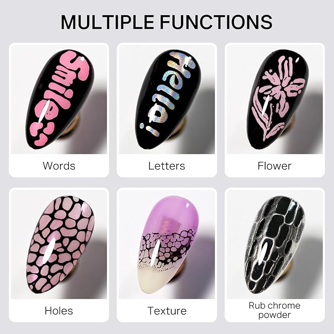 MIZHSE White and Black Poke Gel Nail Polish, with Professional Poke Foundation Gel and Brush Tool, Multifunctional Drawing Painting Nails Art Design Lace Letters Wave Flower Manicure DIY Home