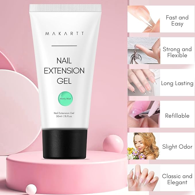 Makartt Poly Nail Gel-50ML-Mint Green Color, Strong Builder for Extension Overlay Strengthener 3D Diy, Multifunctional, Long-lasting for Nails Manicures Home Salon-Minty Mist