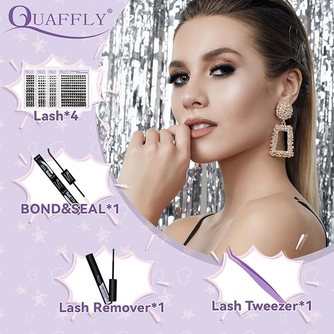DIY Lash Extension Kit Cluster Lashes Kit with 576Pcs Lash Clusters Lash Bond and Seal Remover Eyelash Applicator Beginner DIY Lashes Kit Easy to Use(4 styles-10-18mm)