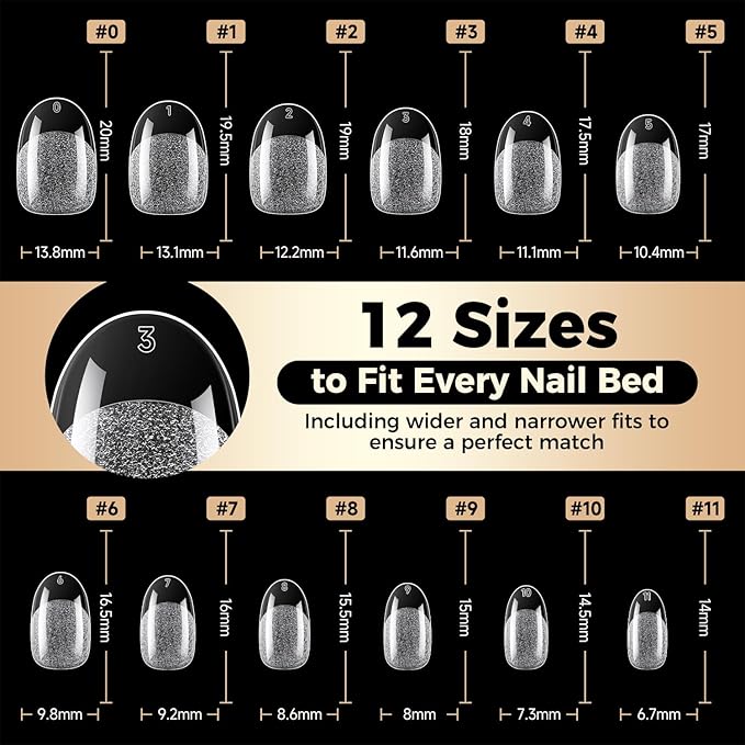 Short Oval Round Nail Tips: 504Pcs Tri-Layer Core Soft Gel Short Nail Tips Pre-shaped Oval Shape Half Matte Full Cover No Filed Clear Press on Nails Extension DIY Salon 12 Sizes