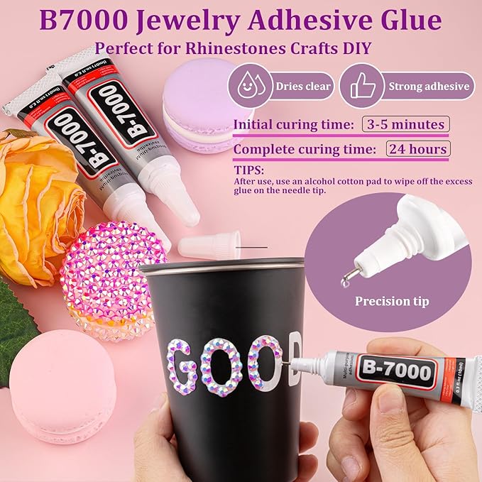 30000Pcs Resin Rhinestones for Bedazzling with Tweezers, Lavender Purple AB Rhinestones for Crafting with 3Pcs 10ml B7000 Jewelry Glue for DIY Crafts Clothing Tumblers Shoes Fabric Nail Art