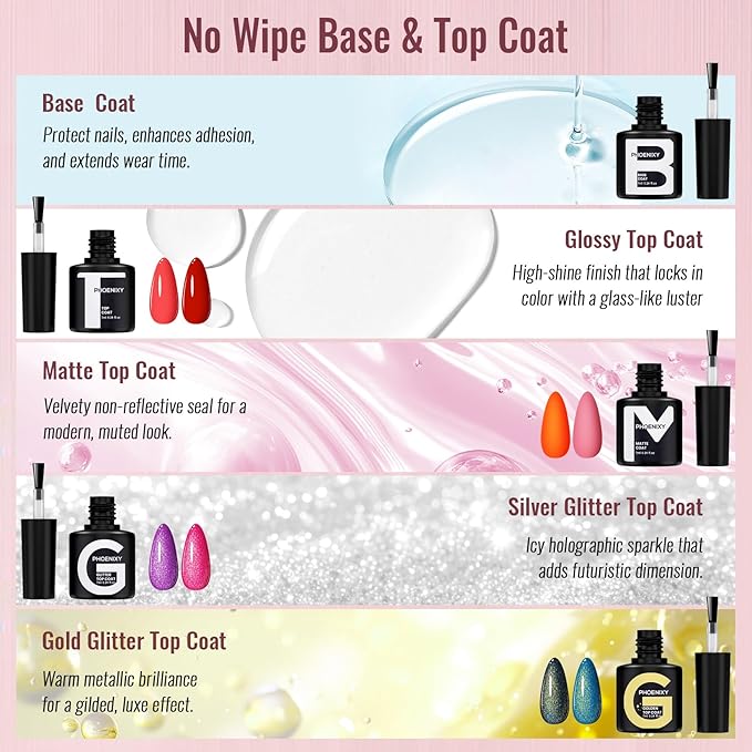 phoenixy Gel Nail Polish Kit with U V Light 64 Pcs Gel Polish Nail Set 45 Colors Nail Polish Set with Base and 4 Effects Top Coat Manicure Tools Complete Gel Nail Kit Gift for Women