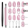 WOKOTO 6 PCS Cat Eye Magnet Set For Nails With 4 PCS Y&O-Shape Iron Stencils Set, Cylinder Nail Art Magnet Pre-Designed Magnets Pen for Heart Ring Cat Eye Patterns, Beginner-Friendly Quick Application