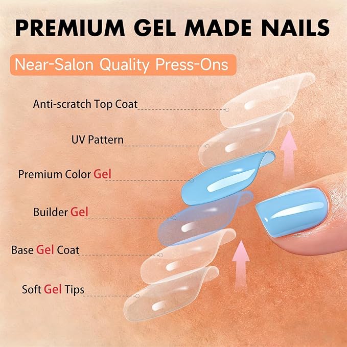 Chrome Sky Blue Press on Nails Short Square, Glazed Short Fake Nails with Sparkle Mirror Design, Shiny Glitter Glue on Nails with Glue, Cute Gel Nail Press ons for Fingernail 30 Pcs