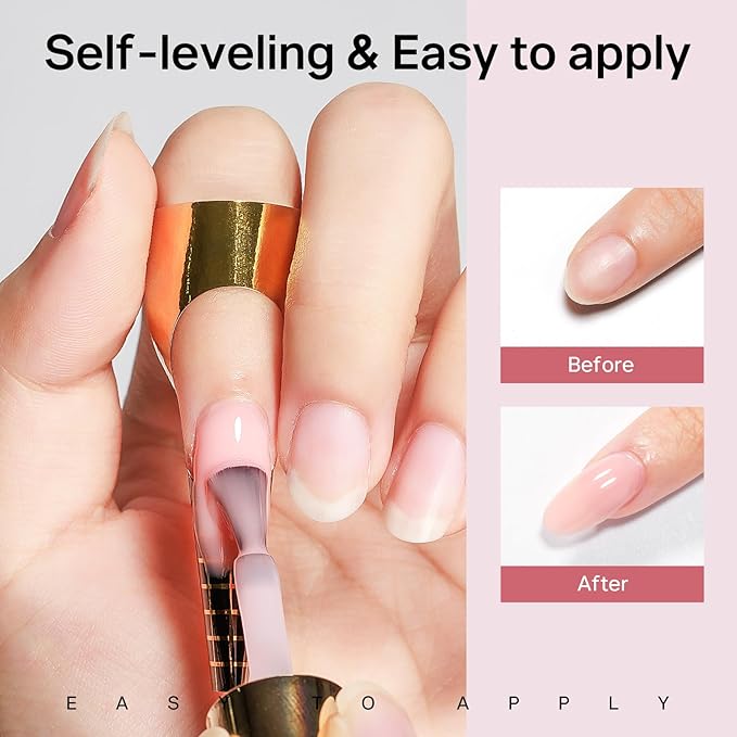 MIZHSE Builder Nail Gel, 8-in-1 Jelly Pink Nude Builder Nail Gel Strengthener Gel Thickening Extension Rhinestone Glue in a Bottle for DIY Salon LED & U V Lamp Needed 16mL