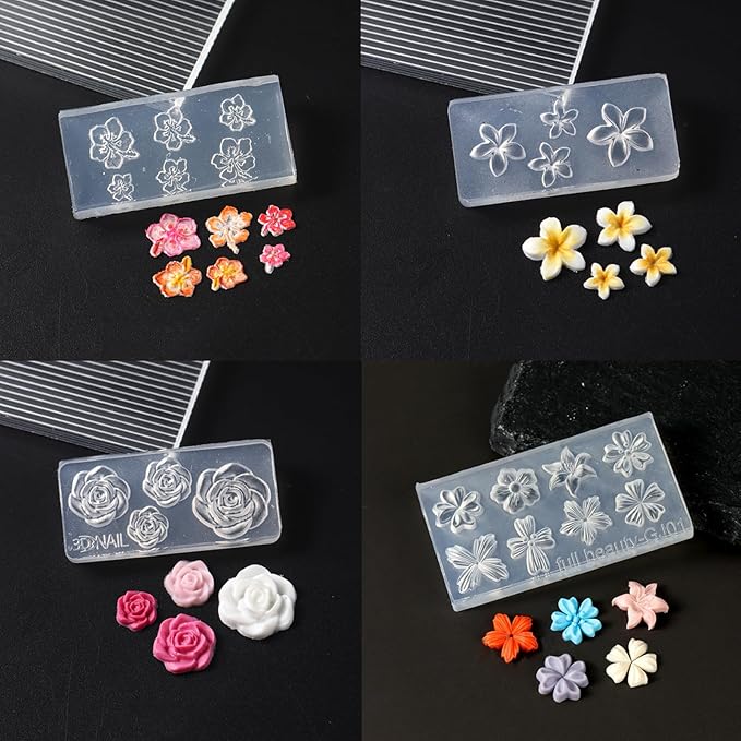 4pcs Silicone Nail Molds Small Flower Mould 3D Gel Nail Art Carving Templates Spring Summer Floral Manicure Tools