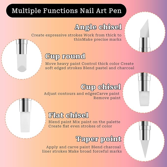 Nail Art Brush Set, 10 Pcs Dual Tipped Silicone Nail Tools Nails Art Sculpture Pen Crystal Handle Liner Brush, Silicone Brushes for Resin Nails Arts Tools for NailSalon Design Foil Carving Drawing