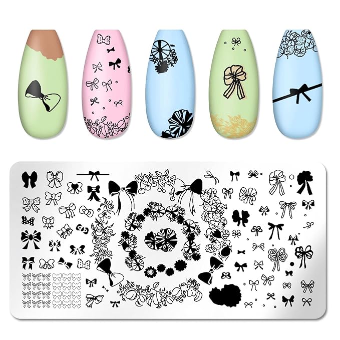 JERCLITY 6pcs Nail Stamping Plate Nature Pattern Bowknot Love Heart Leaf Image Pattern Nail Art Stamping Kit for Nails