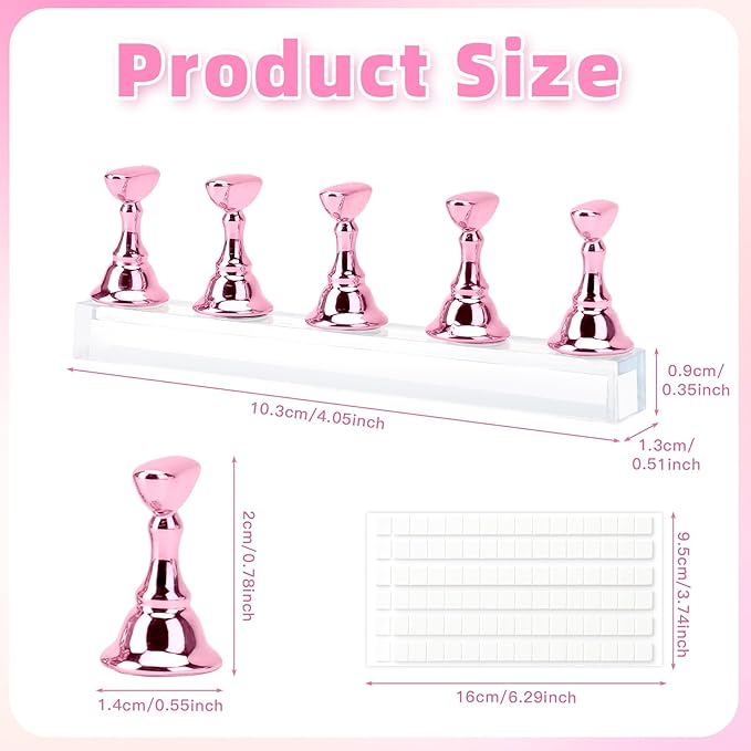 Nail Stand Nail Holder for Painting Nails 2 Sets Press on Nails Stand Display with 96 Pcs Reusable Adhesive Putty Clay Magnetic Acrylic Nailss Art Tools Accessories for Home DIY Salon Supplies Pink