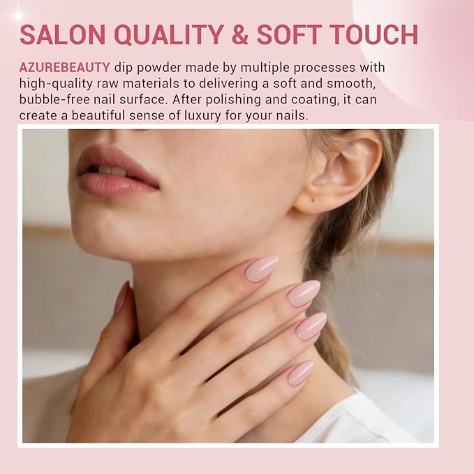 AZUREBEAUTY Dip Powder Nail Kit Starter, 4 Colors Glitter Soft Pink French Nail Art, with Base Coat, Top Coat and Activator Liquid, Suitable for All Seasons, Ideal for DIY Manicure and Salon Use
