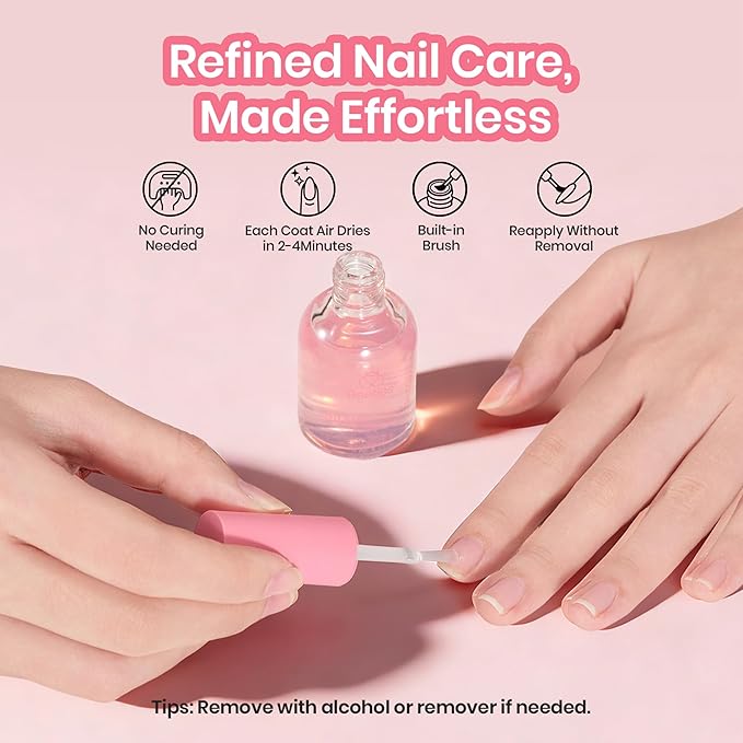 Beetles Nail Strengthener, Strawberry Nail Enhancer for Damaged Nails Strengthener and Growth Pink Air Dry Nails Strengthening Polish Natural Growth Treatment Gifts for Women 15ML