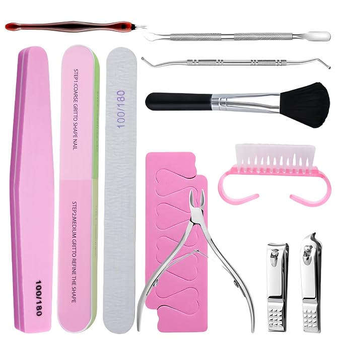 Professional Nail Care Kit,Nail Files 100/180,Nail Buffer Block,Cuticle Nippers,Cuticle Trimmer,Cuticle Pusher,Nail Art Tools,Pedicure & Manicure Tools,Nail Prep Kit,Manicure Kit for Women