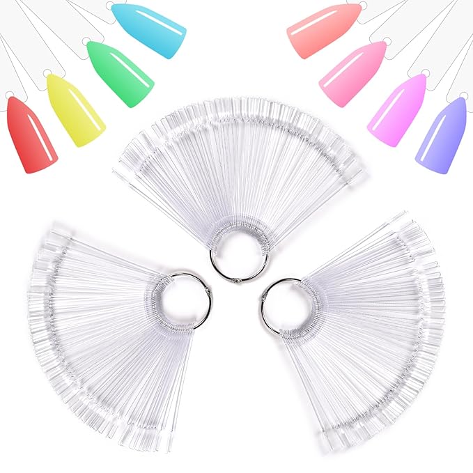 150Pcs Nail Swatch Sticks with Ring Clear Nail Polish Tips Fan Shape Nails Sample Sticks Nail Practice Color Display ABS Nail Art Polish Display Board, Clear