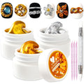 3D Gel Nail Art Kit-Gold Silver Metallic Solid Builder Gel Non-Sticky Hand Sculpting Gels with Silicone Pen for Nail Design Flower Carving Modeling Design