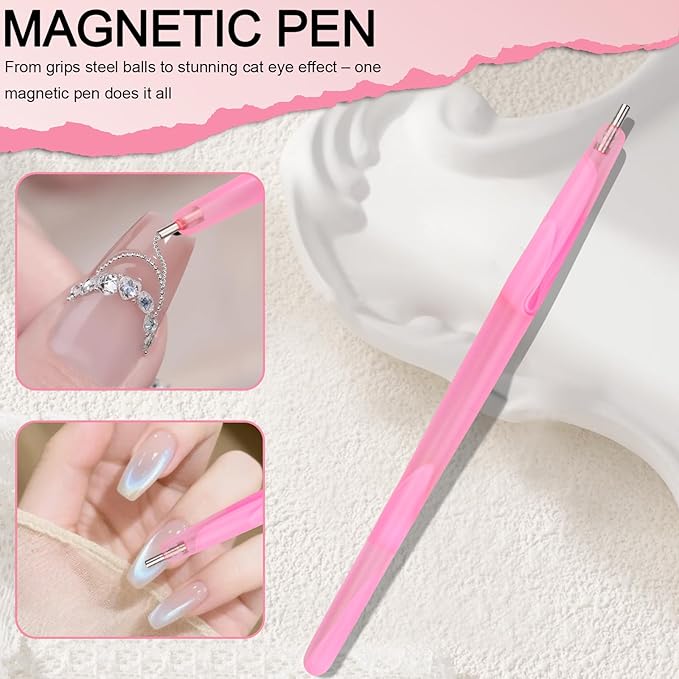 Cat Eye Magnet Set, 3 in 1 Heart Magnet for Cat Eye Gel Polish, 6 in 1 Cat Eye Nail Magnet for Beginners and Pros, Multifunctional Nail Magnet Tool for Nail Art DIY at Home (Pink)