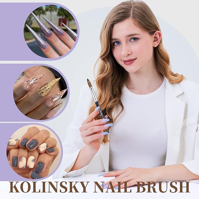 Acrylic Nail Art Brush Size 12, 100% Pure Kolinsky Hair Oval for Application, Professional Extension Manicure Tool Striping Drawing Pen DIY Home Salon, Black, 1.0 Count