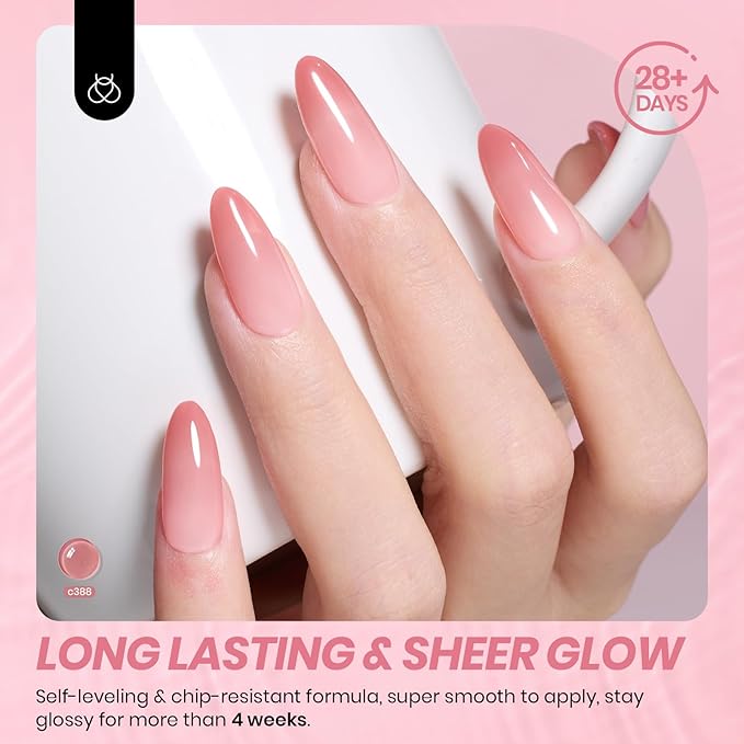 Beetles Rose Veil Jelly Gel Nail Polish Set - 6 Colors Nude Pink Gel Nail Kit Neutral Nude Gel Polish Sheer Translucent Effect Soak Off UV Nail Art Design Manicure Gift for Women