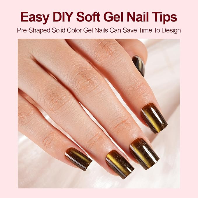 150Pcs Cat Eye Press on Nails, Plauva XS Short Aquare Fake Nails, Glossy Glitter Cat Eye Nail Tips, Soft Gel Stick On Nails for Women and Girls 15 Sizes