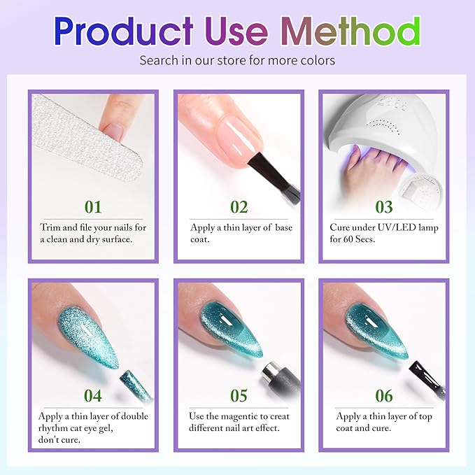 Double Rhythm 6 Colors Cat Eye Gel Polish Set Shimmer Glitter with Magnet Holographic Reflective Magnetic UV Nail Art Kit (6-Kit 26)