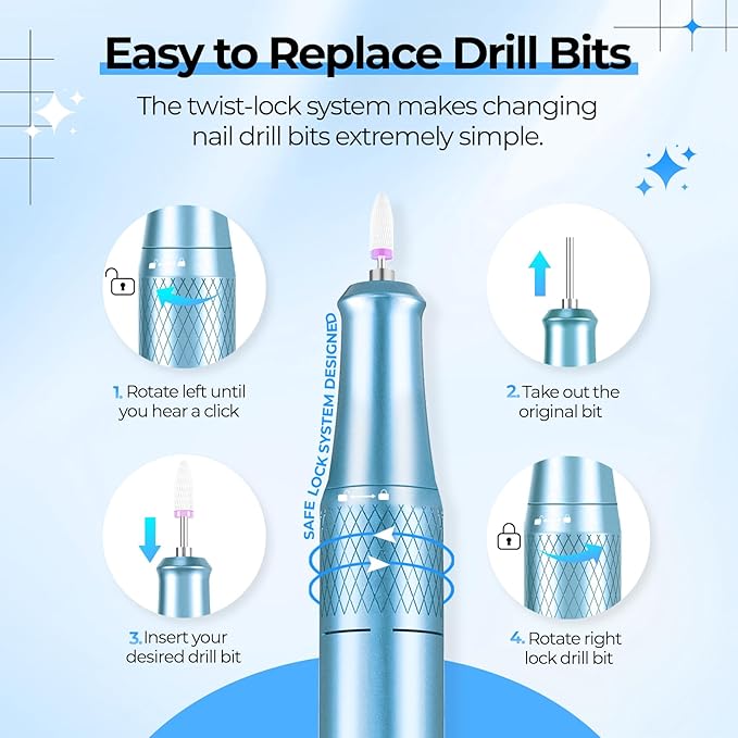 Electric Nail Drill Professional: 40000RPM Electric Nail File Kit E File Nail Drill Machine with LCD Display for Acrylic Gel Nail, Manicure Pedicure Polishing Nail Grinder for Salon Home Use