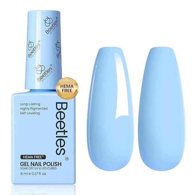 Beetles Light Blue Gel Nail Polish - Hema Free Pastel Baby Blue Gel Polish, 8ML/0.27Fl Oz Soak Off UV LED Lamp Pastel Nails Art, Long-Lasting Manicure Salon DIY Home Easter Spring Nails
