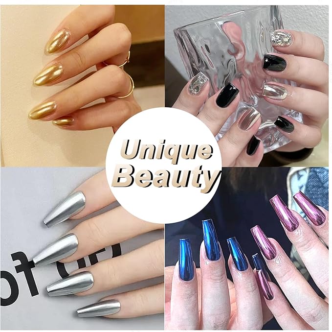 Allstarry Gold Chrome Nail Powder, 2pcs Metallic Mirror Effect Dust Glitter Glazed Manicure Decoration Reflective Pigment for Gel Polish Nail Art Decoration Resin Craft, Festivals - Gold