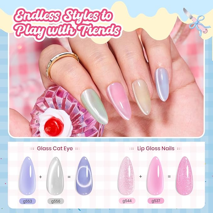 Beetles Spring Pudding Jelly Gel Nail Polish Set - 28PCS 20 Colors Jelly Pink Purple Red Blue Green Glitter Silver Cat Eye Base Glossy Matte Top Coat French Nails Gift Manicure for Women