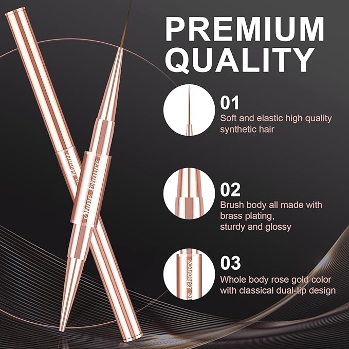 9Pcs Nail Art Brushes Set, Professional Double-Ended Acrylic Liner Detail Brushes for Gel Polish Art Nail, 3D Art Nail Dotting Brush Pen for Manicure DIY Home Salon, Rosegold