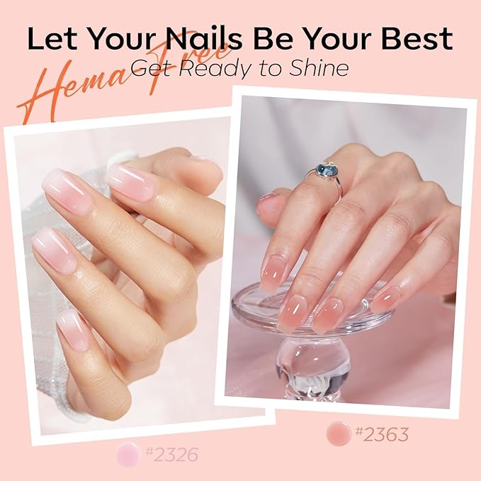 modelones Jelly Gel Nail Polish 6 Colors Hema Free Transparent Jelly Milky Pink Sheer Pink Neutral Nude Gel Polish Nail Soak off Nail Polish French Nail Art Manicure DIY Home Salon Gift Women