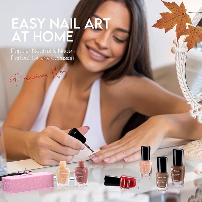 Morovan Brown Nail Polish Set: Winter Nude Dark Chocolate Nail Polish Kit Regular Air Quick Dry Autumn Fingernail Polish Pack for Women Nail Art Christmas Gift Holiday Party