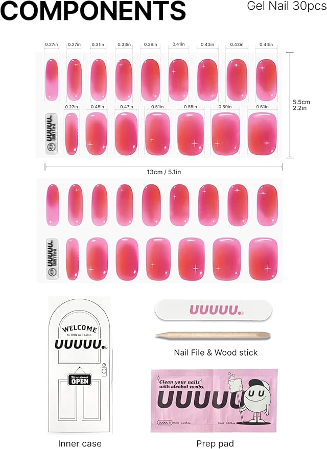 UUUUUU Semi Cured Gel Nail Strips | Salon-Quality | UV Free Gel Nail Wraps for Women | Easy Peel&Stick | Long-Lasting up to 14 Days | 28 Strips Set+File & Wipes | Gift-Ready (UGN160 Tropical Juice)