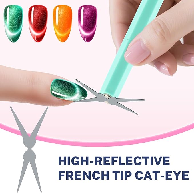 2026 Upgrade 4-in-1 Diamond Cat Eye Magnet for Nails Art,3 Creative Patterns for Cat Eye Gel Polish（French, heart, rabbit）, Easy to Use for Beginners & Nail Artists