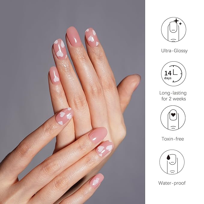 DANNI & TONI Semi Cured Gel Nail Strips Valentine's Day Hearts Gel Nail Wraps Gifts for Women | Aurora Love