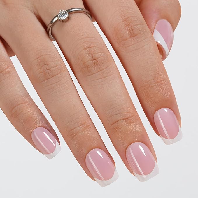 Vansiho Pink French Gel Nail Tips, Short Round Soft Gel Nail Tips, French Tips Press on Nails, 150 Pcs Box of DIY False Nails, 15 Sizes