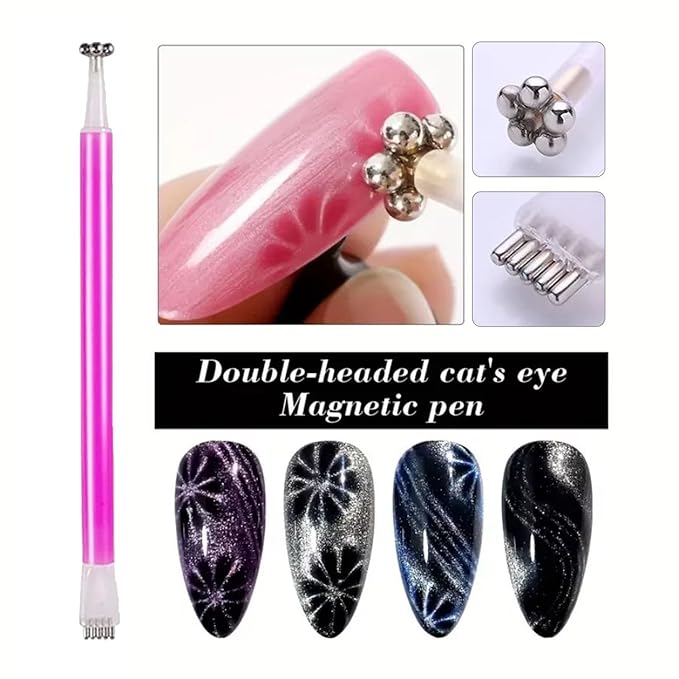 9PCS Cat Eye Magnet For Nails Cat Eye Gel Nail Polish Magnet Tools Set Double-Head Strong Suction Nail Magnet Stick Nail Cat Eye Magnet Nails Square Round Magnet Pens Diverse Cat Eye Effect