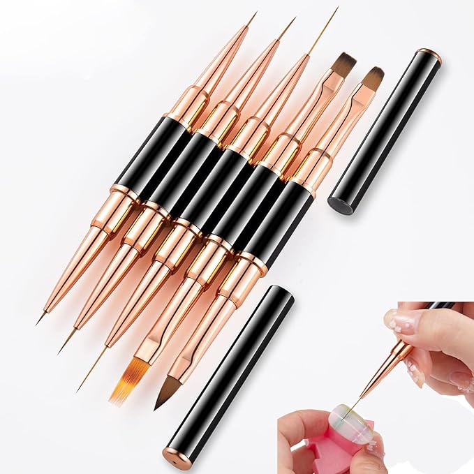 Nail Art Brushes Set, 5pcs Double-Ended Acrylic Nail Art Brushes Liner Detail Thin Brushes Nail Drawing Pen 3D Nail Art Decorations for Acrylic Application Salon at Home DIY Manicure