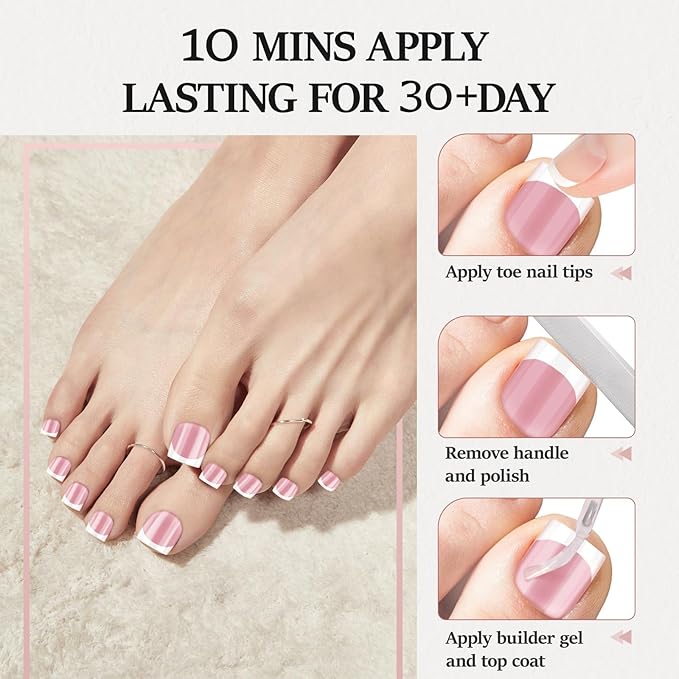 Toe Nail Press Ons Toenails, French Tip Toe Press On Nails,180 Pcs Square Toe Nail Tips,Toe Nails Press On Toenails For Women, Thick Fake Toenails,Valentines Gifts for Women 15 Sizes