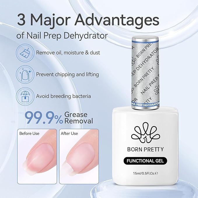 Born Pretty 15ml Nail Dehydrator and Nail Tips Glue Set, Not Chip or Peel and Long Lasting for Nails Art