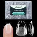 Extra Short Almond Nail Tips - 216pcs Soft Gel Full Cover Fake Nails, 70-Grit Pre-Sanded Matte Clear Press on Nails for Extension, DIY Home Manicure with 12 Sizes