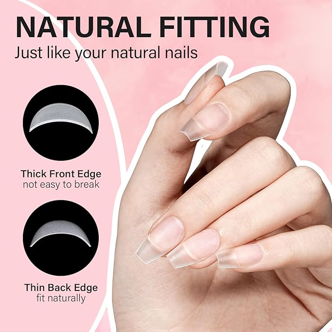 AILLSA Nail Tips and Glue Gel Kit Short Coffin Nail Tips 240pcs with 2 In 1 Nail Glue Base Coat and Nail Dehydrator, Gel Extension Nail Kit with U V Light Top Coat for DIY Home Salon