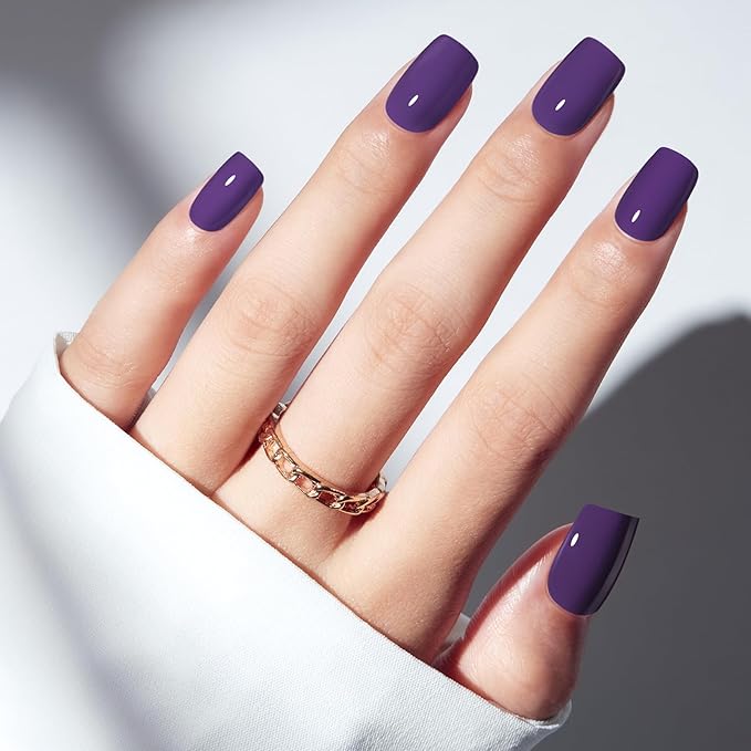 Modelones Midnight Purple Press on Nails, Short Square Fake Nails, Reusable Nail Kit with Nail Glue Adhesive Tabs Mini Nail File, Nails Press Ons 32Pcs16 Sizes, Women Girl Gift