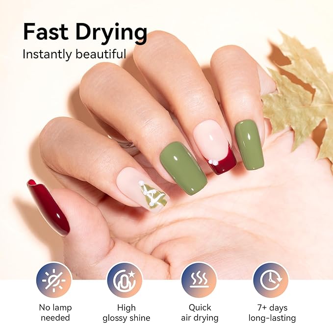 Nail Polish Set Non Gel 6 Colors Burgundy Red Yellow Green Grey Quick Air Dry Nail Polish, No-Toxic, Hema-free, Nail Lacquer Manicure Art DIY at Home Valentine's Day Gift for Women