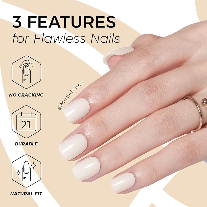 Modelones Extra Short Press on Nails, Milky White Squoval Fake Nails, Reusable Nail Kit with Nail Glue Adhesive Tabs Mini Nail File, Nails Press Ons 32Pcs 16 Sizes, Spring Women Girl Gift